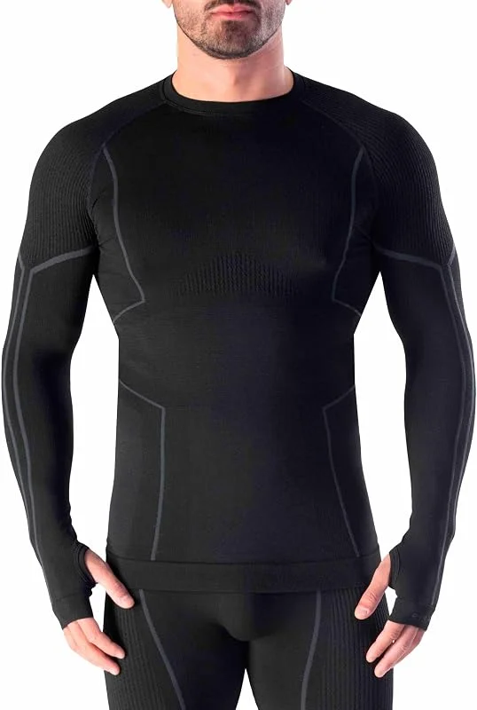 Risalti Maglia Termica Uomo Manica Lunga Merino Tech - Maglie Termiche Uomo a Compressione in Lana Merino, Intimo Termico Uomo Invernale, Termica Uomo Senza Cuciture - Made in Italy — Abbigliamento riscaldato