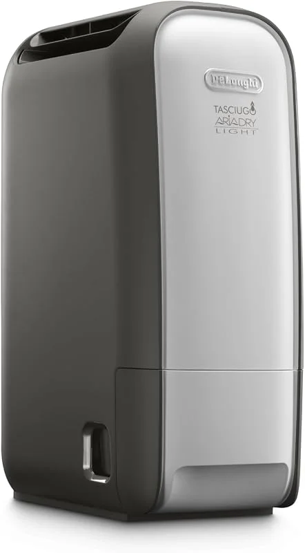 De'Longhi Tasciugo AriaDry Light - Deumidificatore Casa Portatile, Tecnologia Zeolite e Ionizzatore, 7.5L, Giorno, Asciugabiancheria, Antimuffa, Silenzioso, Funzione Swing, Timer, Grigio (DNS80) — Riscaldamento