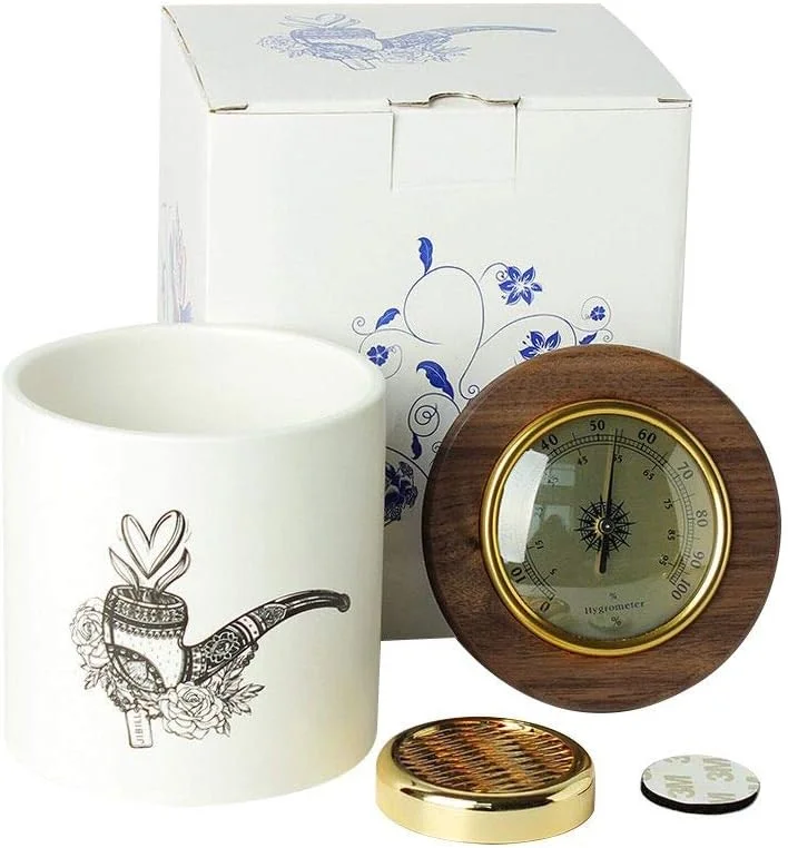 vaso in ceramica tabacco Humidor barattolo ermetico con coperchio nero noce a prova di odore per tè, caffè Bean Candy – integrato igrometro e umidificatore