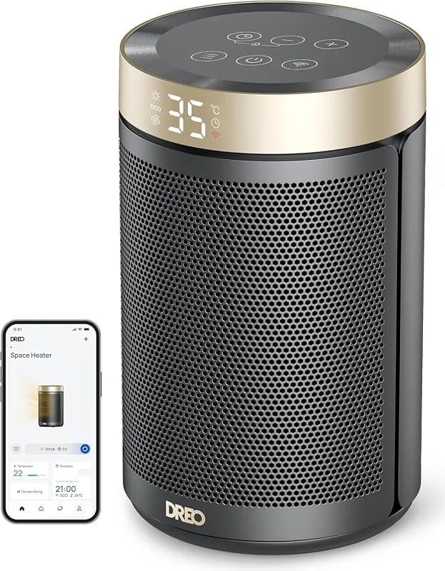 Stufa Elettrica Dreo, 1500 W a Basso Consumo Energetico, Silenziosa, Termostato con 3 Modalità, Timer da 12 Ore, Protezione contro il Surriscaldamento e il Ribaltamento, per Camera da Letto