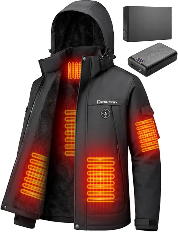 Giacca Riscaldata Uomo ad Interno in Fleece, Batteria HD 20000mAh 7.4V, 6 Zone Riscaldanti e 3 Temperature, Giacca Impermeabile Antivento per Sci — Abbigliamento riscaldato