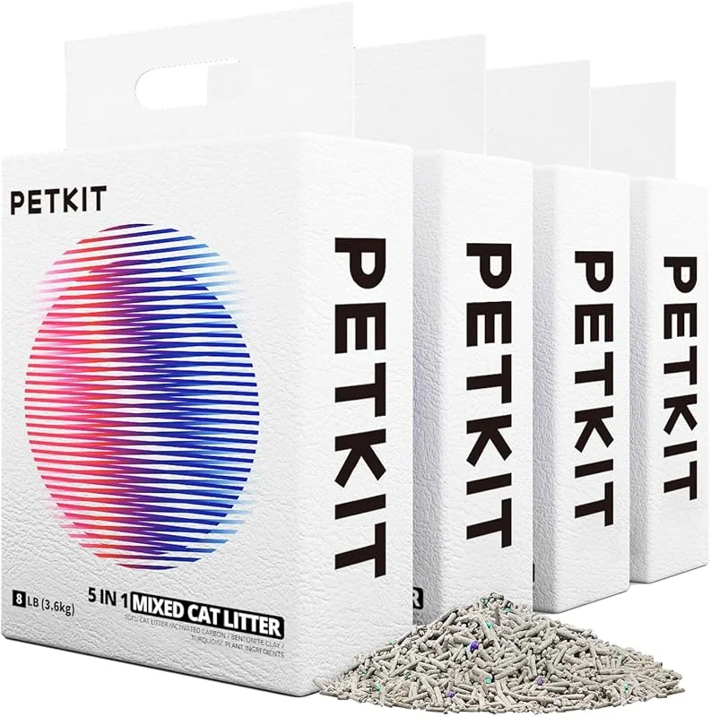 PETKIT 5 in 1 Lettiera per Gatti Mista - Confezione da 4, Lavabile, Inodore, Carbone Attivo, Ultra Assorbente e ad Asciugatura Rapida(quattro borse) — Umidificatore