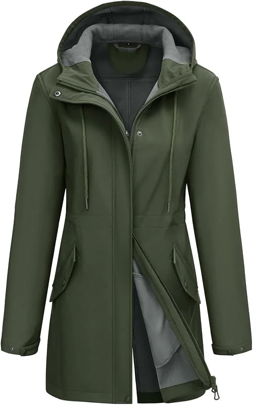 CMTOP Giacca Impermeabile Donna Parka Calda Leggera con Fodera Interna Cappotto Softshell Antivento con Cappuccio Trench Giubbino Outdoor Casual Elegante Raincoat Funzionale — Abbigliamento riscaldato