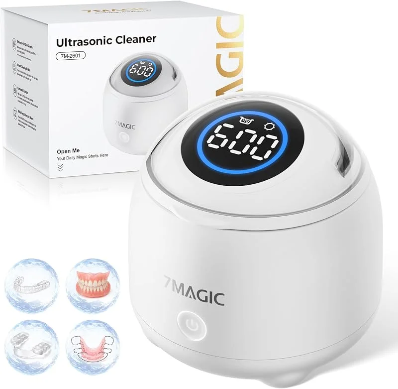 7MAGIC Pulitore ultrasuoni per bite dentale, 48 kHz, UV-C, Bianco — Cura della pelle
