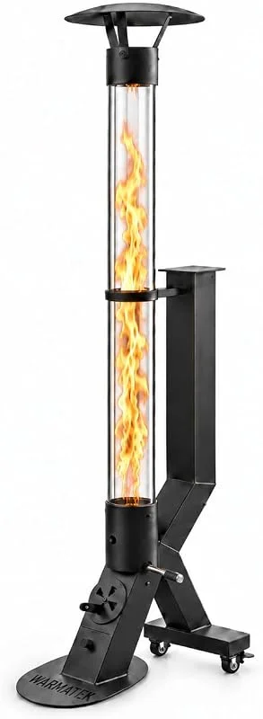 Patio + Stufa a Pellet Premium per Terrazza 5000 W – Camino a Pellet Scandinavo da Esterno senza Elettricità né Gas, con Alta Fiamma in Vetro, Contenitore a Pellet da 2, 8 kg, per — Riscaldamento