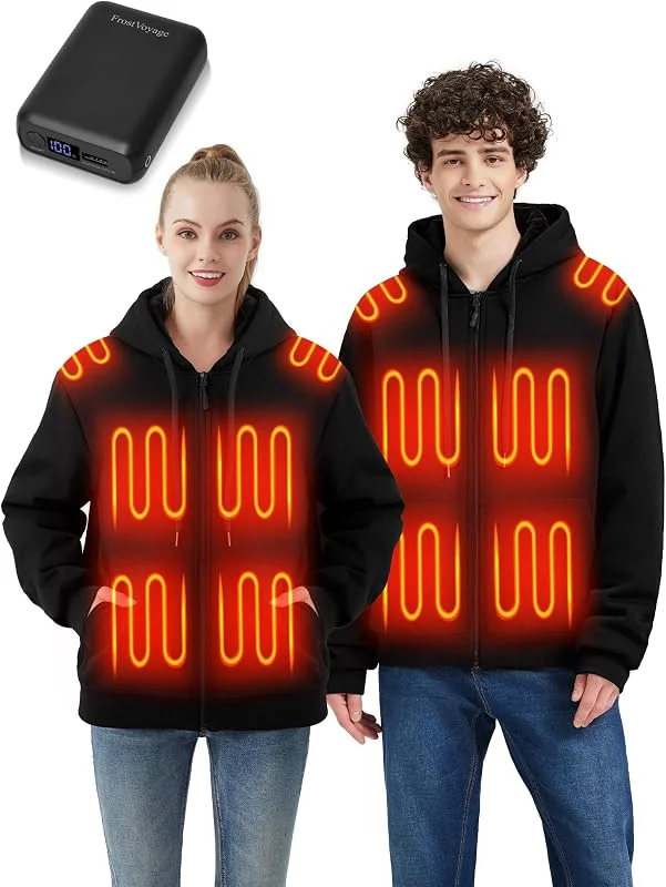 Felpa con Cappuccio Riscaldata per Uomo Donna Giacca Riscaldata con Batteria 7.4V 18400mAh, Giubbotto Termico con 9 Zone di Riscaldamento, Felpe Riscaldate Unisex per Sci, Corsa, Moto — Abbigliamento riscaldato