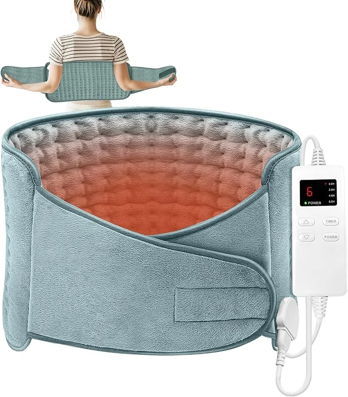 Termoforo Elettrico, 125x31cm Termoforo Lombare Automatico 6 Livelli di Calore 4 Impostazioni Timer con Lavabile Cuscino Termico Elettrico Schiena Addome Collo — Riscaldamento