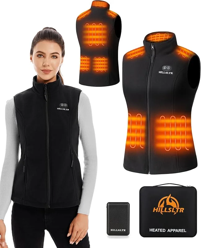 Gilet Riscaldato in Pile per Donna con Batteria 7.4V 12000mAh, Gilet Riscaldato con 8 Zone di Riscaldamento, Gilet Riscaldato con 3 Livelli di Temperatura, Gilet Riscaldato per Sci, Ciclismo — Abbigliamento riscaldato