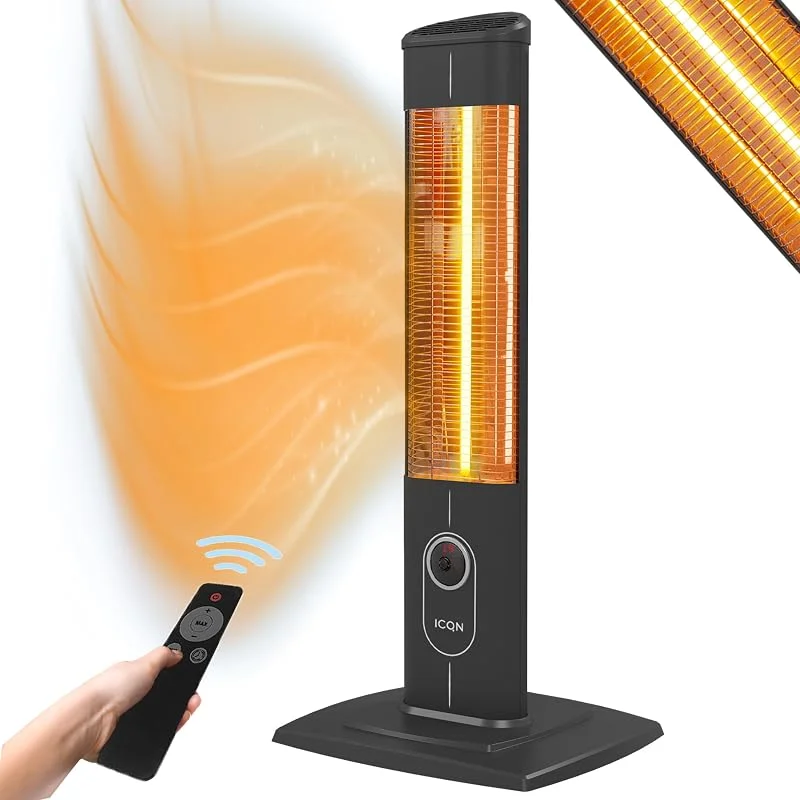ICQN Stufa a infrarossi con telecomando, da 2500 watt, riscaldamento per interni ed esterni, stufa a terra con grado di protezione IP20 e display digitale (Standard 2300W)