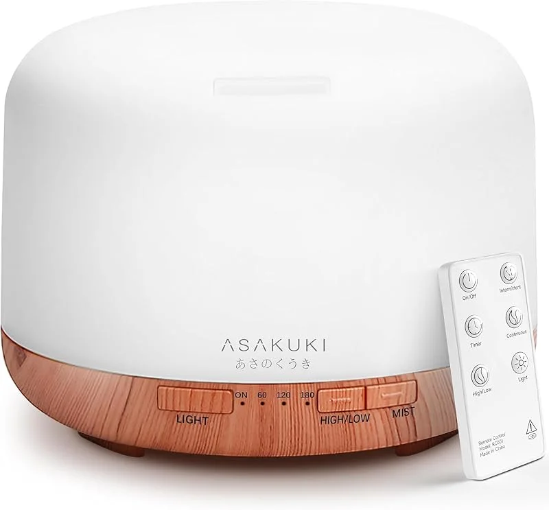 ASAKUKI 500ml premium, olio essenziale diffusore, 5 in 1 ultrasuoni aromaterapia fragrante olio vaporizzatore umidificatore, timer e auto-off di sicurezza, 7 luce led colori