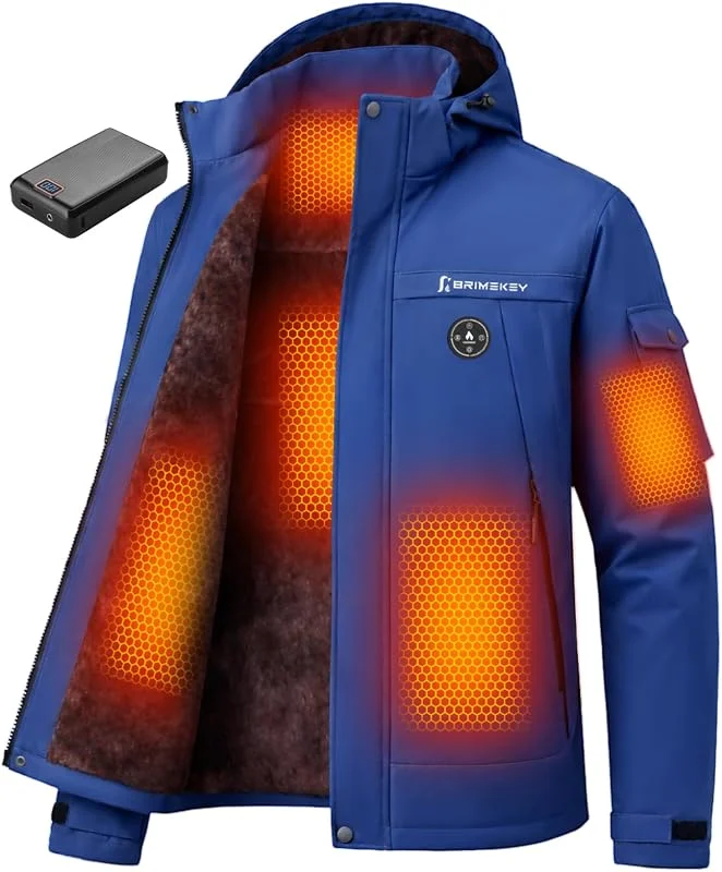 Graphene Giacca Riscaldata Uomo ad Interno in Fleece, Batteria HD 20000mAh 7.4V, 6 Zone Riscaldanti e 3 Temperature, Giacca Impermeabile Antivento per Sci e Caccia — Abbigliamento riscaldato