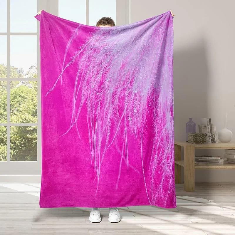 Piuma Coperta di Flanella 220x240cm, Bianco Blanket Morbido Caldo e Confortevole, Modello di Copert con Stampa 3D, Adatto a Tutte le Stagioni — Riscaldamento
