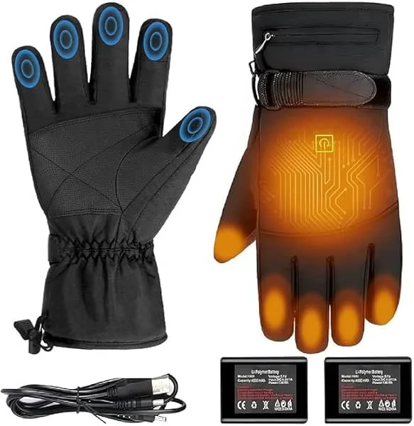 Guanti riscaldati da 4000 mAh, ricaricabili, 3 livelli di temperatura, impermeabili, per moto, sci — Abbigliamento riscaldato