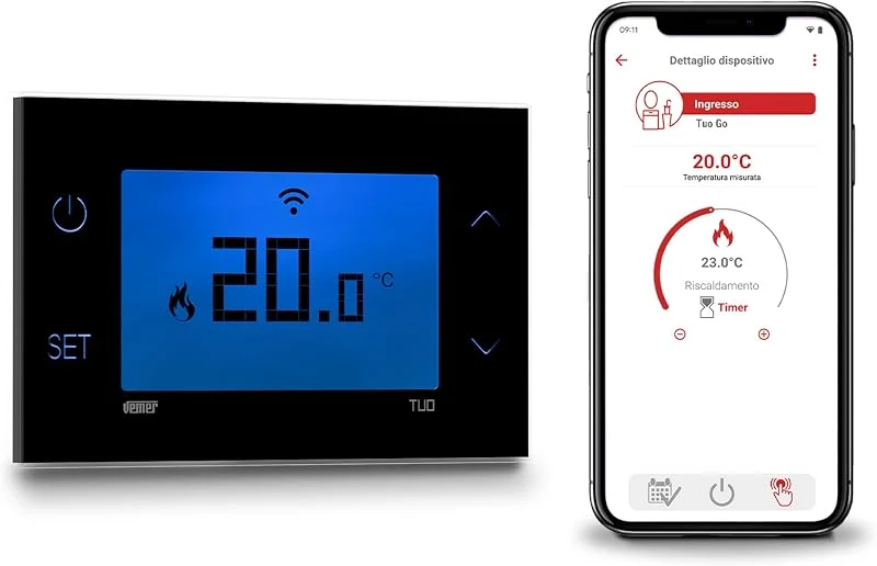 VEMER - Termostato WiFi da Parete TUO GO WI-FI VE801200 Cronotermostato Smart con App Clima Vemer Programmazione Settimanale 230V Nero — Riscaldamento