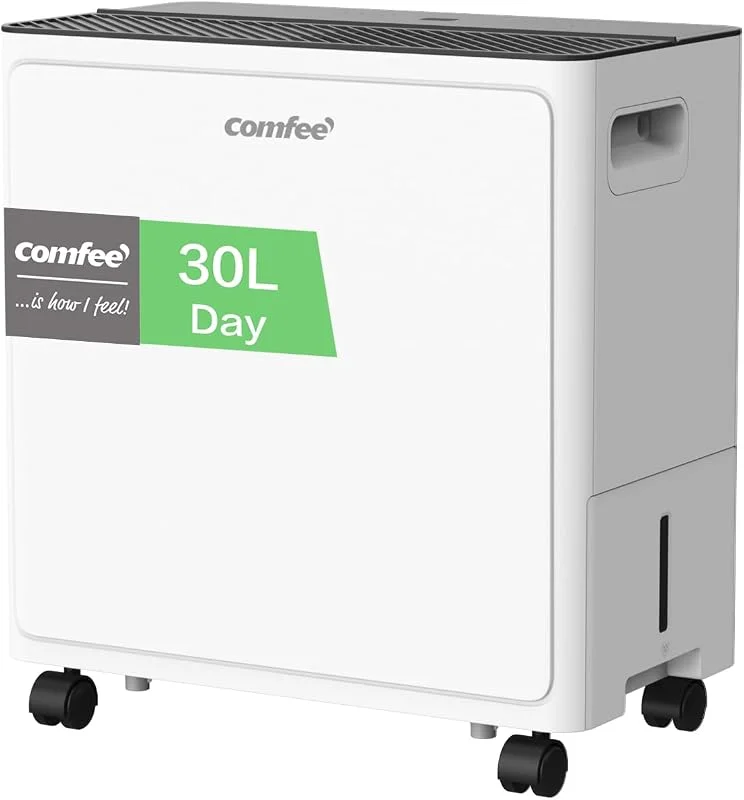 COMFEE' Deumidificatore da 30 l, day per casa, basso livello di rumore, drenaggio continuo con tubo di scarico, controllo intelligente delle app, serbatoio dell'acqua ad accesso laterale, ideale per