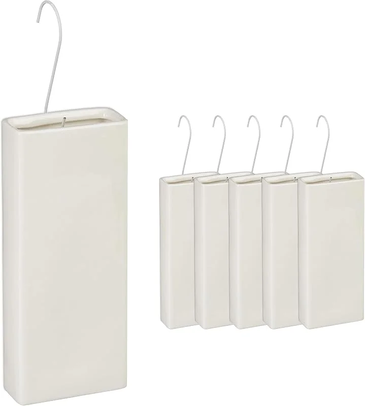 Relaxdays Umidificatore da Termosifone, Set da 6 Contenitore d'Acqua per Riscaldamento, da Appendere, in Ceramica, Crema