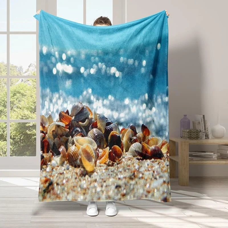 Spiaggia Coperta di Flanella 220x240cm, Conchiglia Blanket Morbido Caldo e Confortevole, Modello di Copert con Stampa 3D, Adatto a Tutte le Stagioni — Riscaldamento
