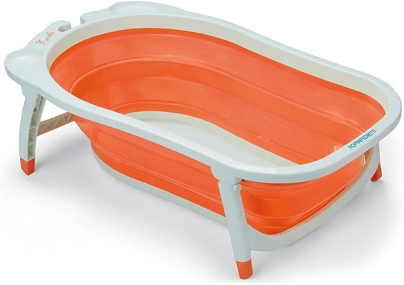 Foppapedretti Vaschetta da bagno Pieghevole Soffietto, Morbida, Comoda e Pratica, per bambini dalla nascita fino a 15 kg, Arancione — Riscaldamento
