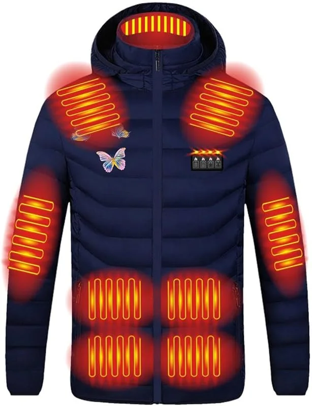 Giubbotto Riscaldabile Uomo Giacca Riscaldata Stampata Invernale Intelligente a Temperatura Costante USB a Quattro Controlli Giubbotto Riscaldato per Uomo e Donna Moto Campeggio (Senza Batteria) — Abbigliamento riscaldato