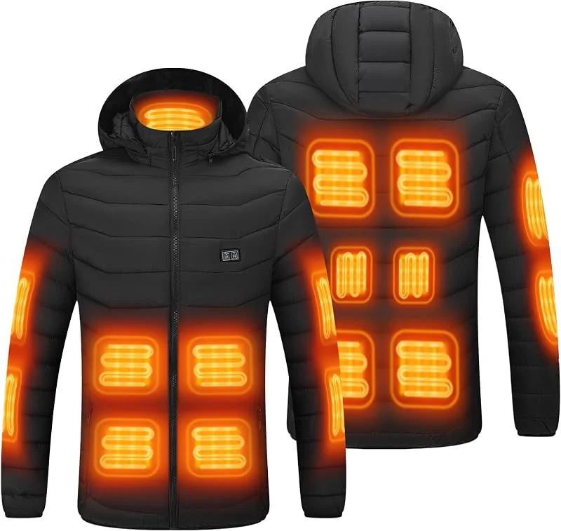 EJOY Giacca riscaldata per uomo e donna con ricarica USB, abbigliamento riscaldante leggero, senza batteria, per attività all'aperto, Nero, XXL — Abbigliamento riscaldato