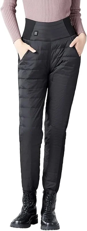 Pantaloni riscaldabili da donna con riscaldamento a zona anteriore posteriore, lavabili per il tempo libero con tre livelli di temperatura, pratica tasca — Abbigliamento riscaldato
