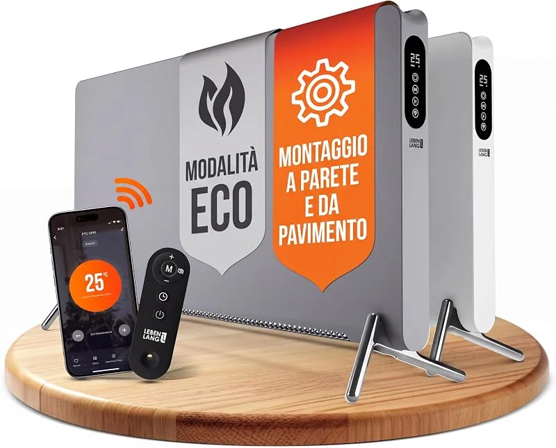 LEBENLANG Stufa Elettrica Basso Consumo 2000W - Con WiFi & App — Riscaldamento