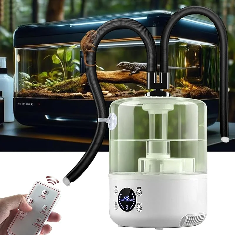 3, 5 l, umidificatore rettile, terrario, macchina per nebbia a ultrasuoni con doppio tubo e telecomando, silenzioso, 3 livelli, protezione contro il funzionamento a secco, per rettili, anfibi, growbox