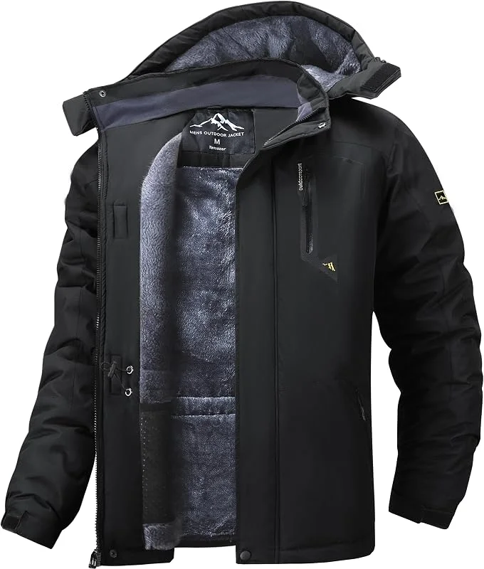 Tansozer Uomo Impermeabile Giacca Invernale Antivento caldo Sci Cappotto in Pile con Cappuccio Rimovibile — Abbigliamento riscaldato