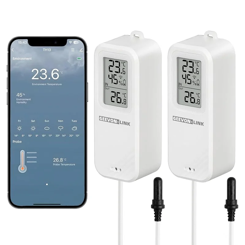 Termometro igrometro WiFi con allarme, temperatura del congelatore con sonda, sensore di umidità digitale wireless per frigorifero, esportazione dati gratuita per casa, cucina, frigorifero — Umidificatore