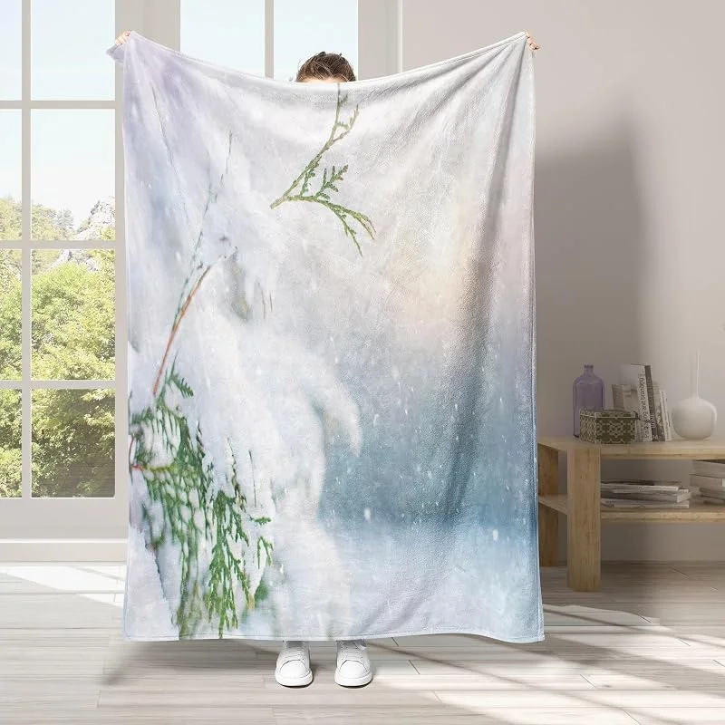 Nevicare Coperta di Flanella 220x240cm, Rami Blanket Morbido Caldo e Confortevole, Modello di Copert con Stampa 3D, Adatto a Tutte le Stagioni — Riscaldamento