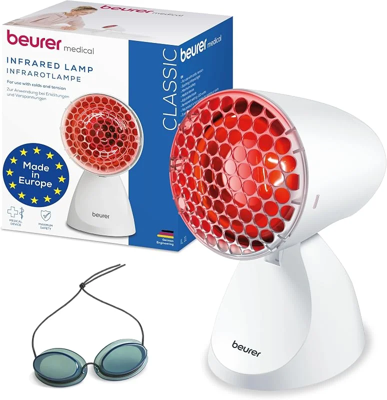 Beurer IL 11 Lampada a Infrarossi 100W – Terapia del Calore per Raffreddore, Dolori Muscolari e skincare – 5 Inclinazioni, Griglia di Protezione, Occhiali di Sicurezza Inclusi – Dispositivo Medico — Riscaldamento