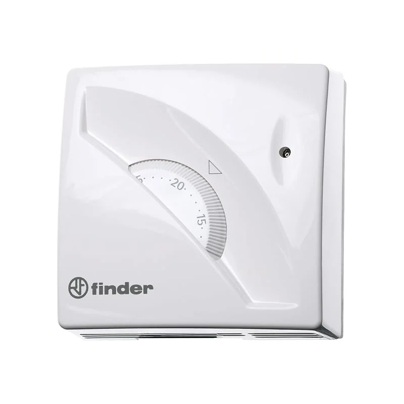 Finder Termostato da Parete Tipo 1T.01.0. 1 scambio. Regolazione temperatura da +7 a +30 °C. Spia di segnalazione di funzionamento dell'impianto. Colore Bianco — Riscaldamento