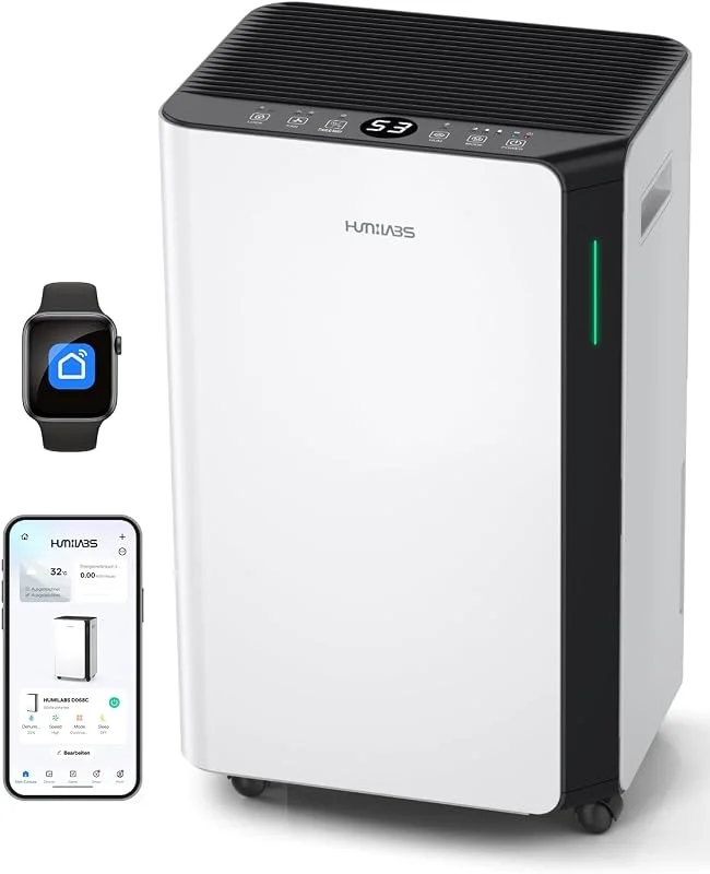 HUMILABS Deumidificatore elettrico, 20 l, per ambienti di 60 m², app e WiFi, con tubo di scarico, serbatoio dell'acqua da 4, 5 l, 3 modalità di funzionamento, timer da 24 ore