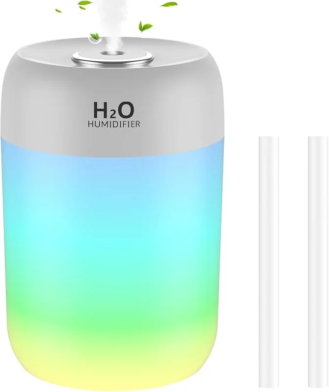 SZO Umidificatore a nebbia fredda per camera da letto con luce notturna, mini unidificatori ad aria, funzionamento silenzioso, spegnimento automatico, per cameretta dei bambini, ufficio, scrivania