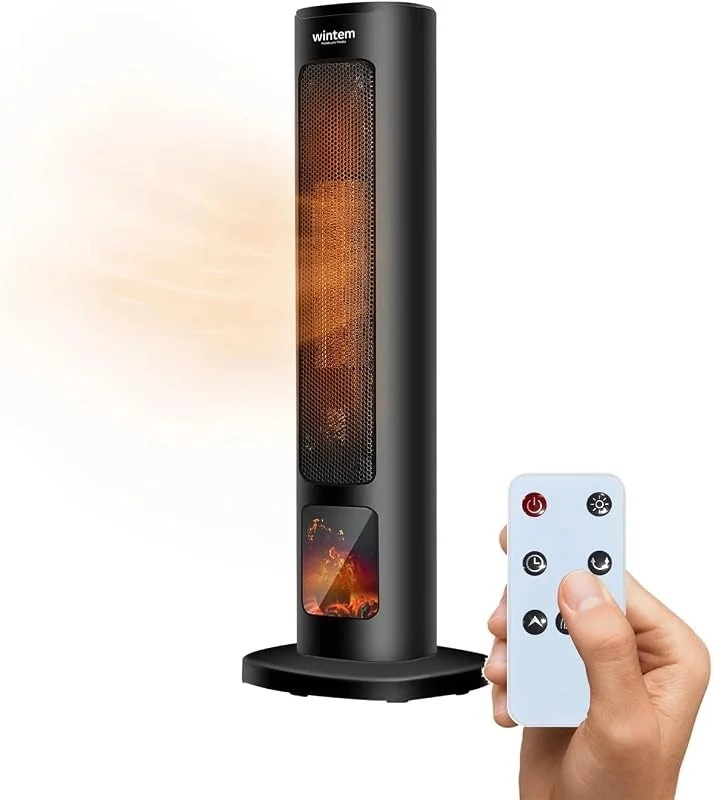 Wintem Termoventilatore a Torre 2000W, Stufa Elettrica con Effetto Camino — Riscaldamento
