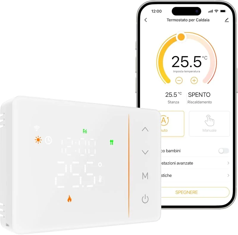 Cronotermostato WiFi a Batteria per Caldaia Gas, Termostato Smart Scatola 502, 503, Programmazione 7 Giorni su 6 Livelli, Contatto NO, NC, Alexa, Google Assistant, App Tuya, 2.4GHz, Bianco — Riscaldamento