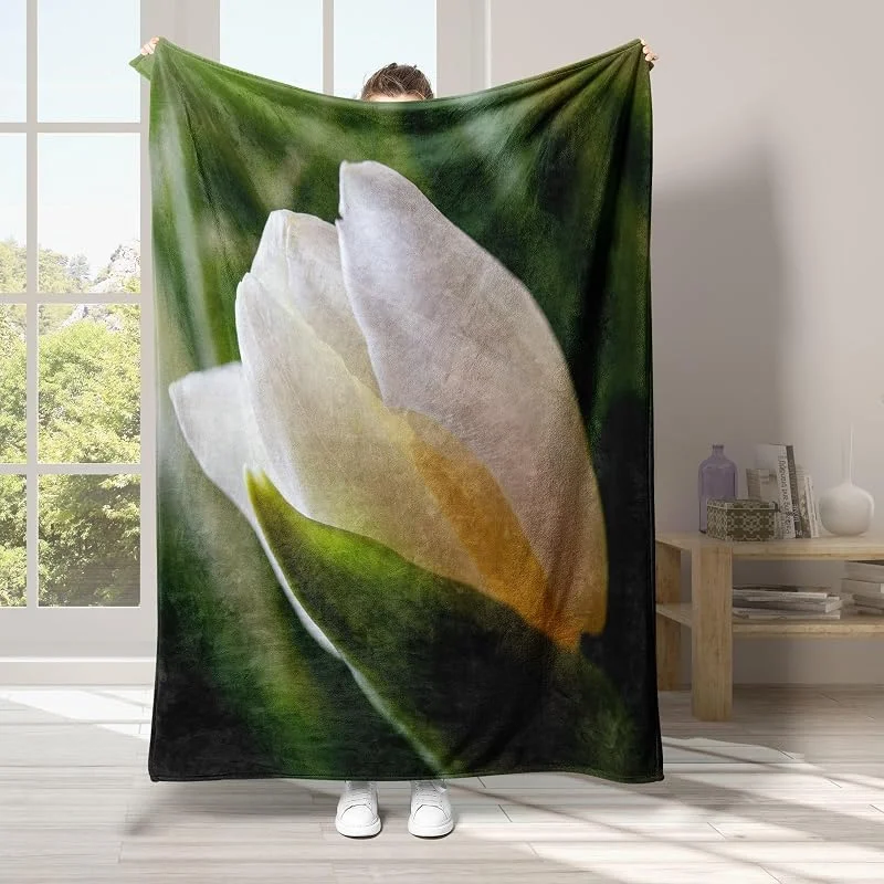 Bianco Coperta di Flanella 220x240cm, Fiori Blanket Morbido Caldo e Confortevole, Modello di Copert con Stampa 3D, Adatto a Tutte le Stagioni — Riscaldamento