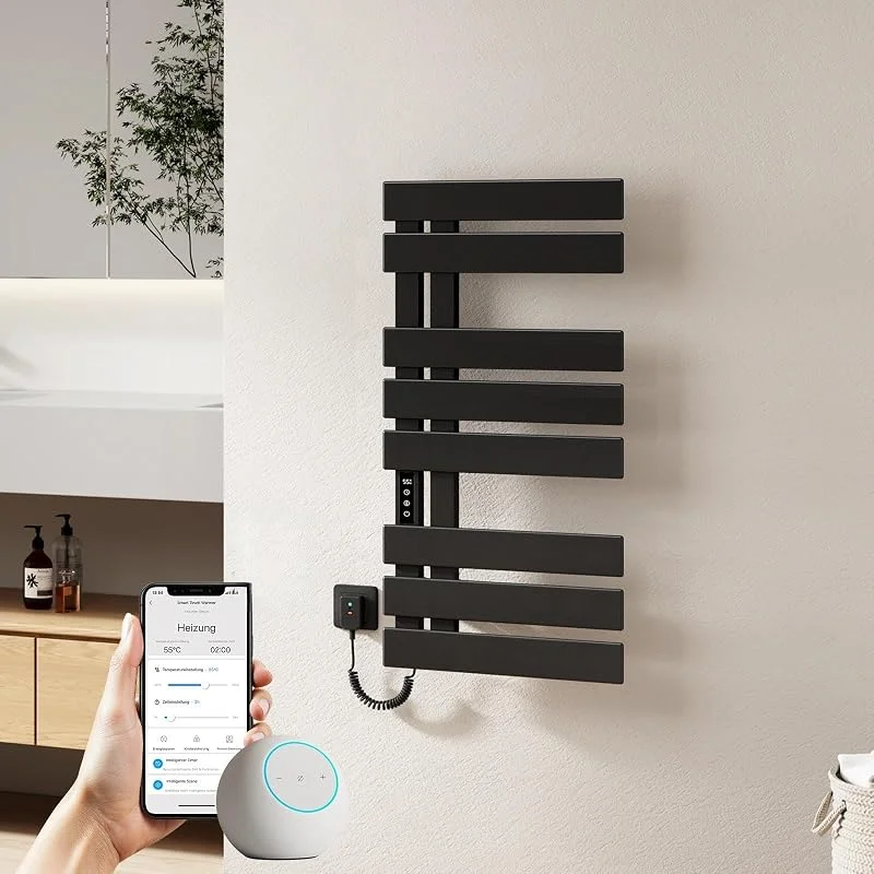 EMKE Scaldasalviette Elettrico 85 x 40 cm, Nero Opaco, Sinistra — Riscaldamento