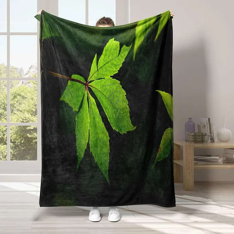 Foglia Coperta di Flanella 220x240cm, Verde Blanket Morbido Caldo e Confortevole, Modello di Copert con Stampa 3D, Adatto a Tutte le Stagioni — Riscaldamento