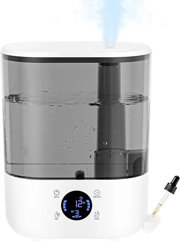 Umidificatore Ambiente Bambini 5.5L, GuKKK Diffusore di Oli Essenziali Casa Mist 28dB Silenzioso Top-Fill Umidificatore Ambiente Grande per Camera da Letto, Piante, Neonato, Spegnimento Automatico