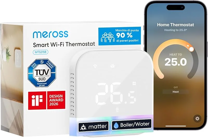 Meross Termostato WiFi Matter Termostato Caldaia da Parete Matter Bianco — Riscaldamento