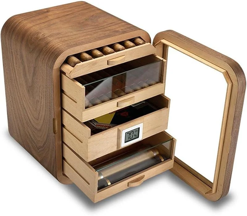 Armadio umidificatore per sigari in Legno di Cedro con igrometro Digitale, Armadio per la conservazione dei sigari, Armadio per sigari Silenzioso a Temperatura costante A(nosunroof)