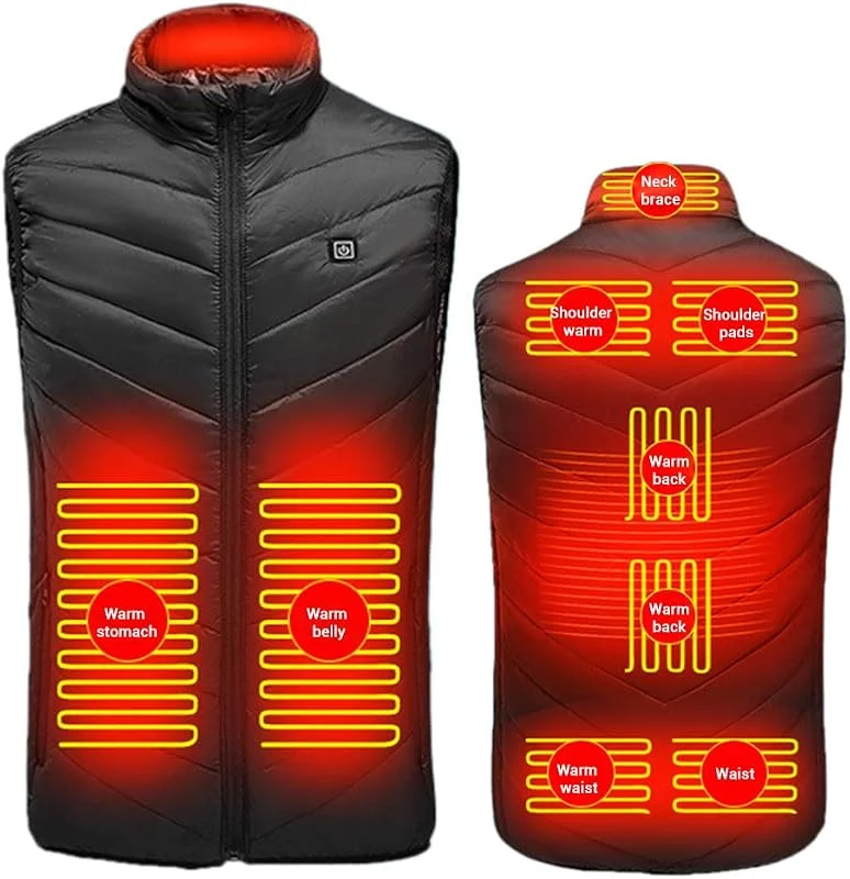 Gilet riscaldato, Giacca riscaldante elettrica USB con impostazioni di Calore a 3 Livelli per Uomo Donna, Gilet Invernale per Caccia, all'aperto, Campeggio — Abbigliamento riscaldato