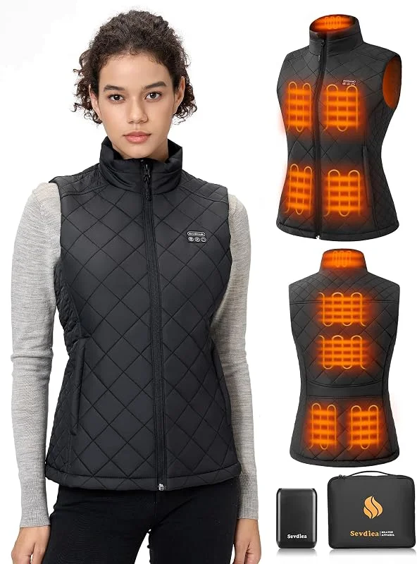 Gilet riscaldante da donna con power bank, 16000 mAh, 7, 4 V, leggero, trapuntato, per moto, sci, attività all'aperto — Abbigliamento riscaldato