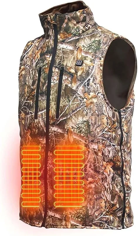 Gilet Riscaldato Caccia, Invernale Gilet da Caccia Uomo con 3 Temperature Regolabili 5 Zone di Riscaldamento, Mimetico Giacche Riscaldate Lavabile per Caccia, Pesca (senza batteria) — Abbigliamento riscaldato