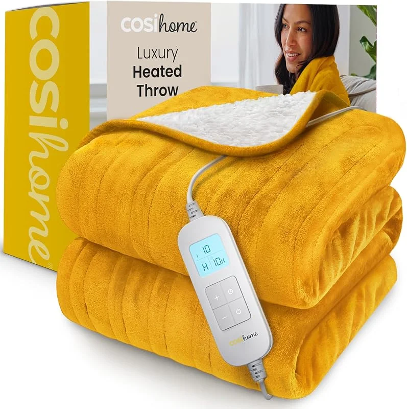 Cosi Home Coperta Elettrica Singola 180x130 cm, Termocoperta Sherpa, Senape — Riscaldamento