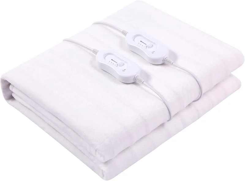 Scaldaletto Elettrico Matrimoniale 160 x 140 Cm in Poliestere 100% Coperta Elettrica Riscaldante Con 2 Telecomandi Indipendenti 3 Livelli Di Temperatura Timer Sistema Anti Surriscaldamento Bianco