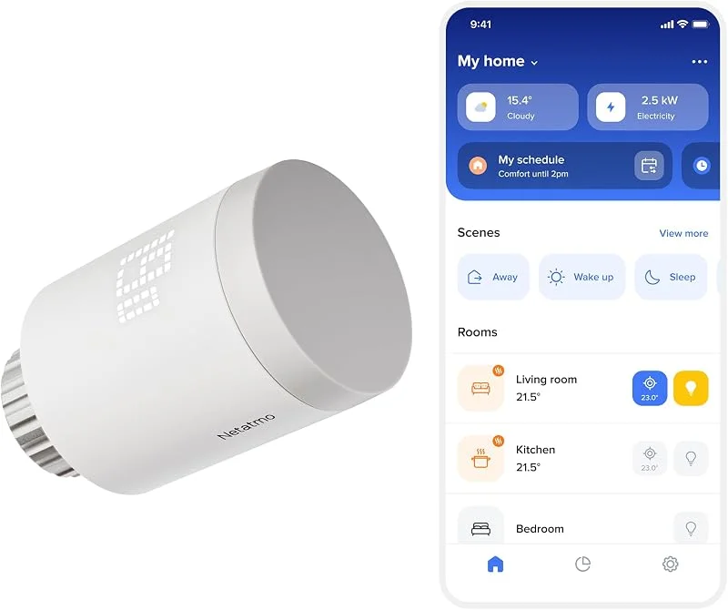 Valvola Termostatica Smart Netatmo ORIGINAL – Accessorio per Termostati ORIGINAL - Radiatori ad Acqua Calda, Installazione Facile con Adattatori Inclusi, Controllo Stanza per Stanza, Matter - NVO — Riscaldamento
