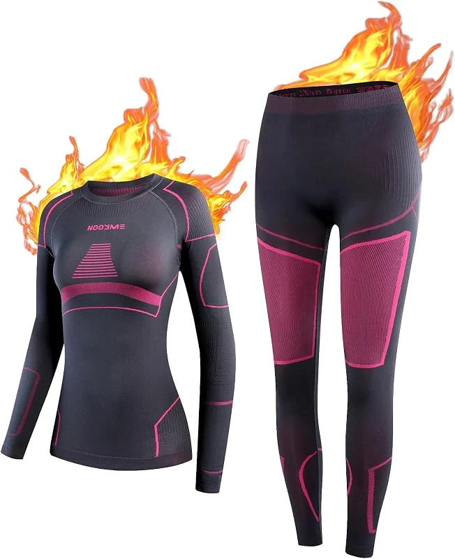 NOOYME Intimo Termico Donna Traspirante Set Pantaloni e Maglia Termica Donna Biancheria Intima Termica per Sci Elastica e Asciugatura Rapida — Abbigliamento riscaldato