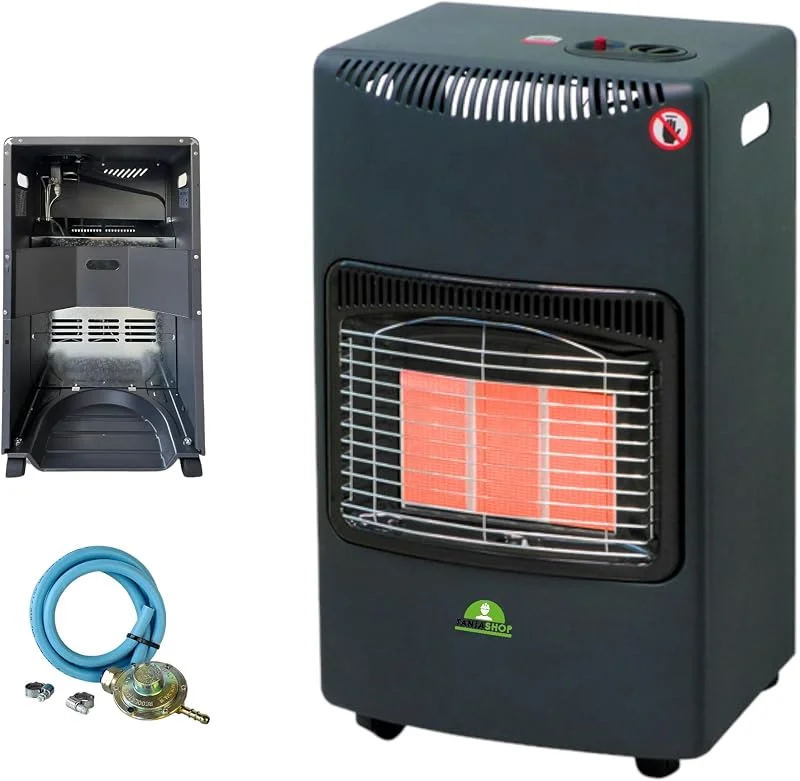 Stufa a Gas GPL ad infrarossi Potenza 4.2KW con 3 Elementi Riscaldanti e 3 Potenze Selezionabili Accensione Piezoelettrica Capacità Bombola 15 kg + Kit Regolatore GAS — Riscaldamento